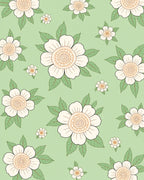 White Floral Patterned Green Rug