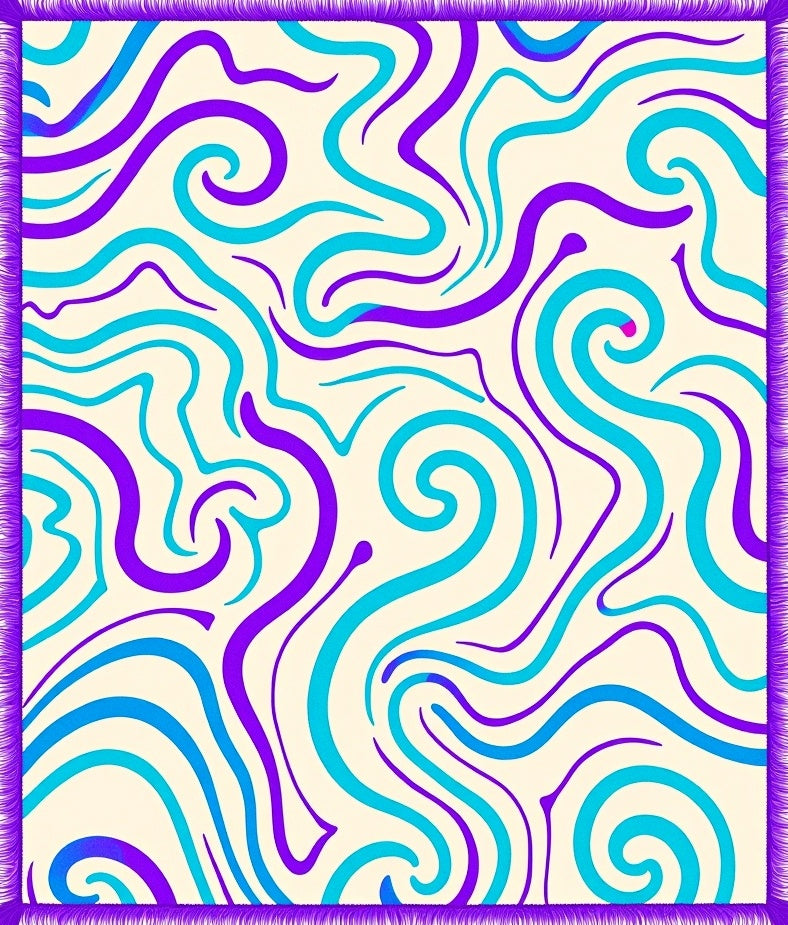 Vibrant Swirls Aqua Purple Cream Rug