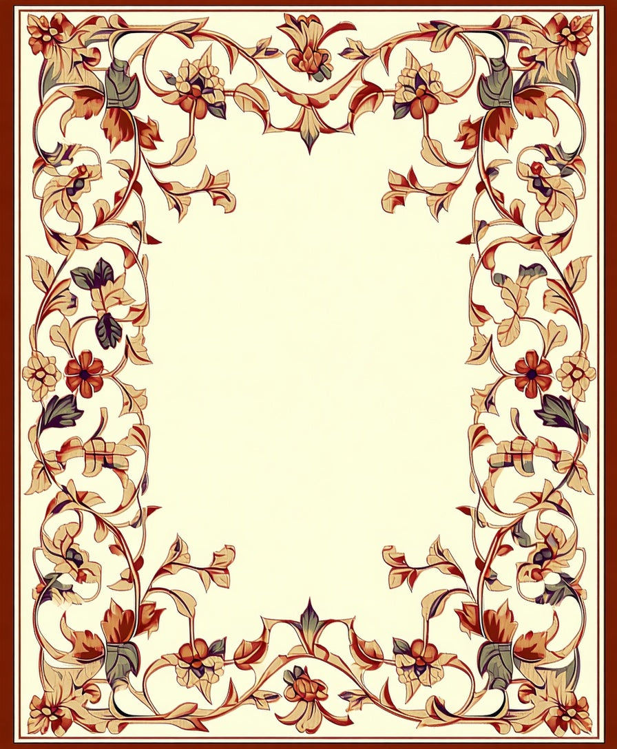 Traditional Ornate Floral Border Design Rug