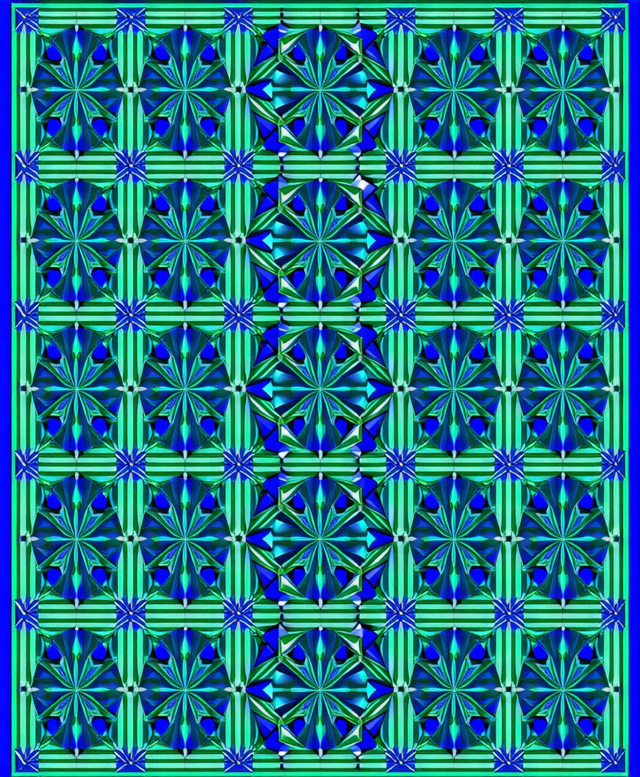 Bold Geometric Blue Green Medallion Design Rug