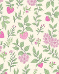Whimsical Pink Strawberry Floral Leaf Pattern Rug