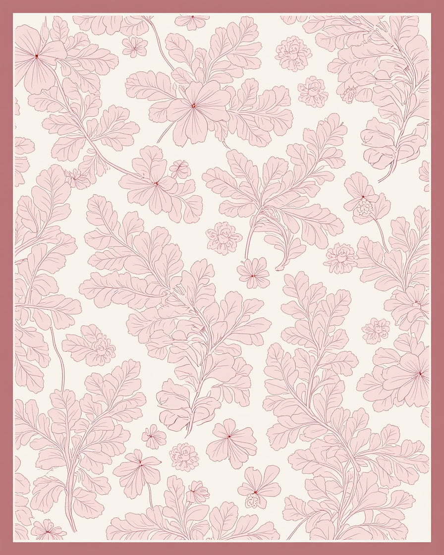 Delicate Pink Floral Botanical Design Rug