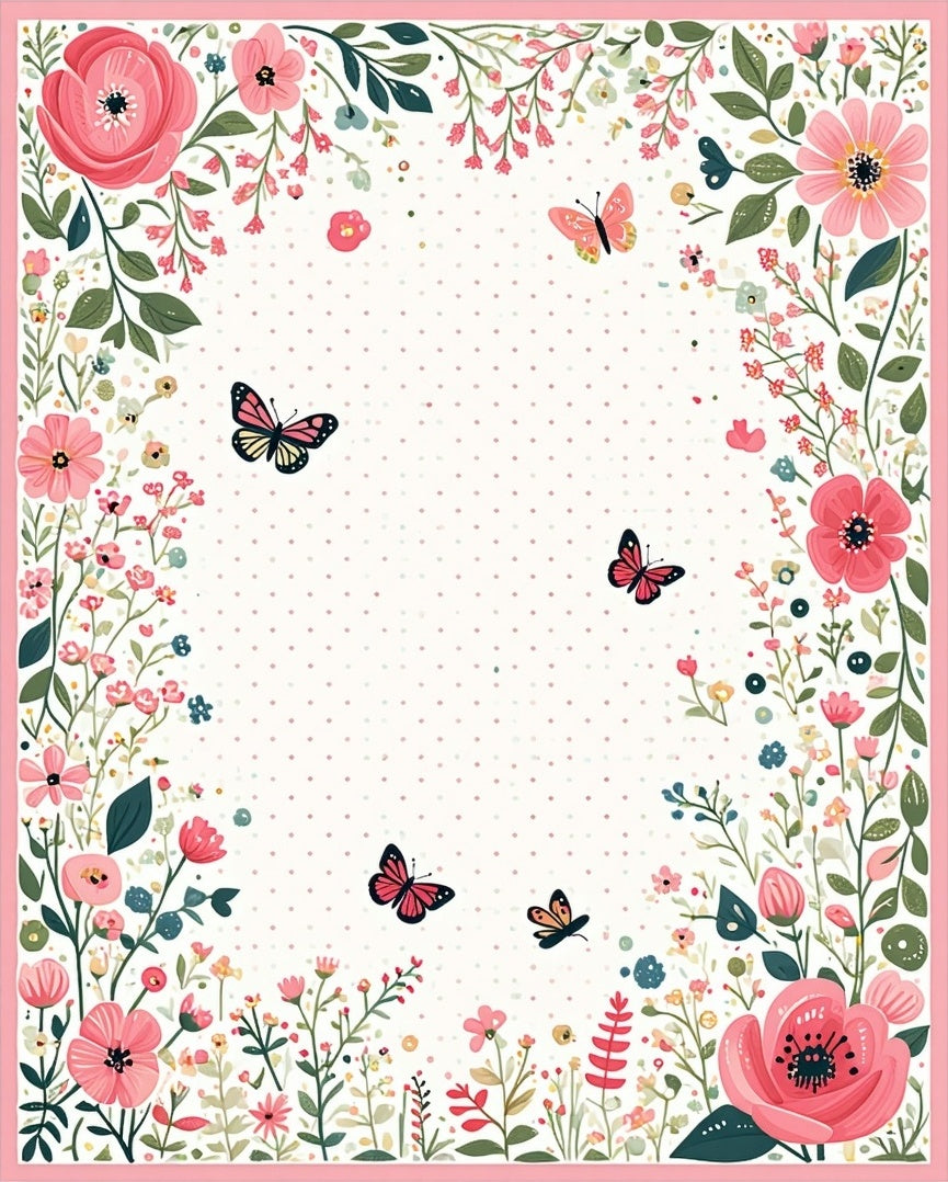 Whimsical Floral Butterfly Polka Dot Design Rug