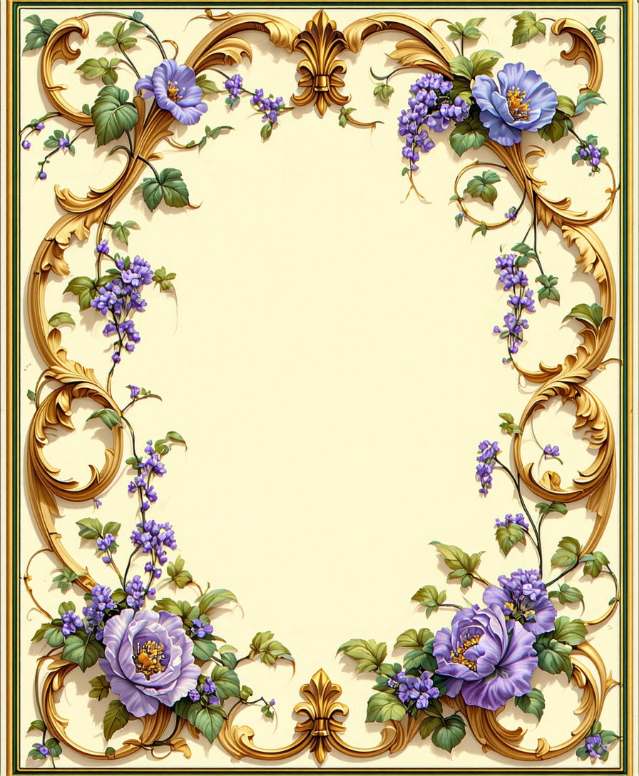 Ornate Floral Gold Scroll Pattern Rug