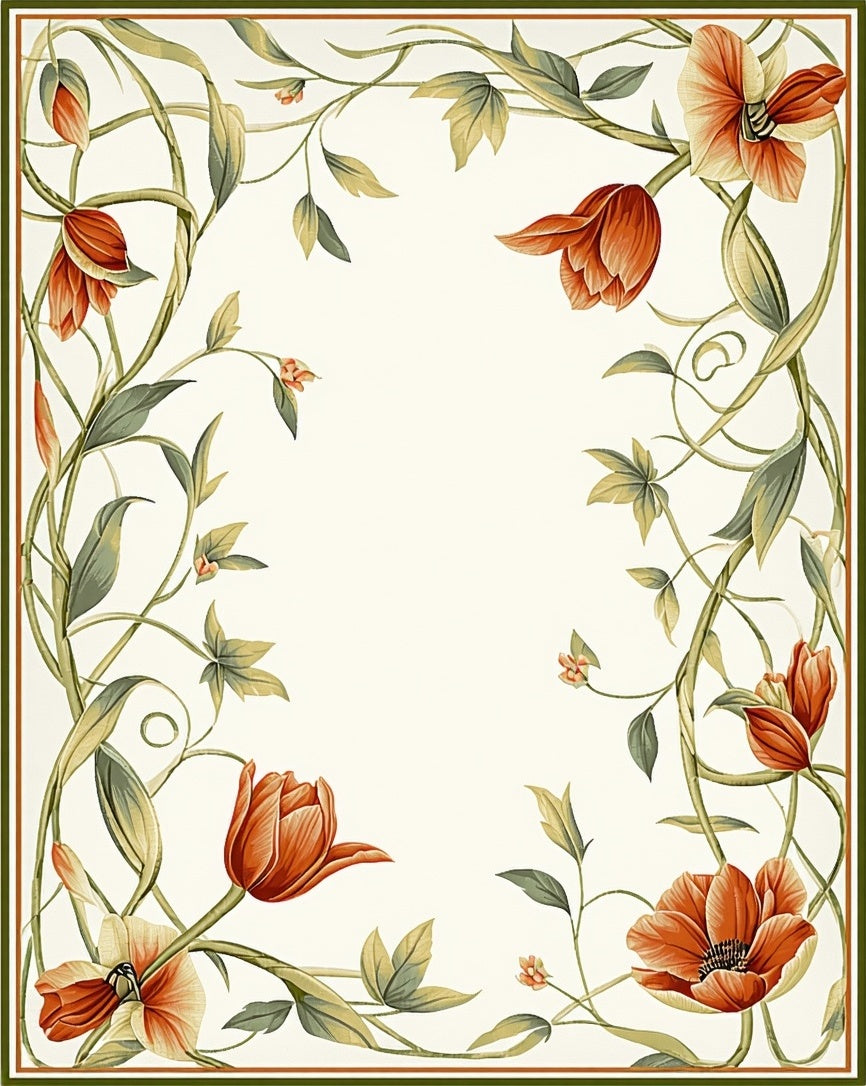 Vibrant Floral Vines Border Rug