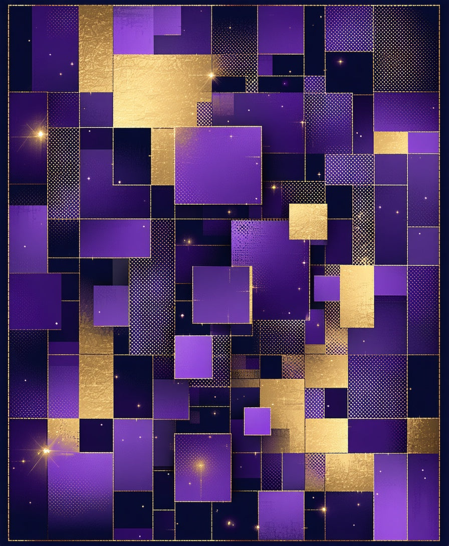 Modern Purple Gold Geometric Pattern Rug