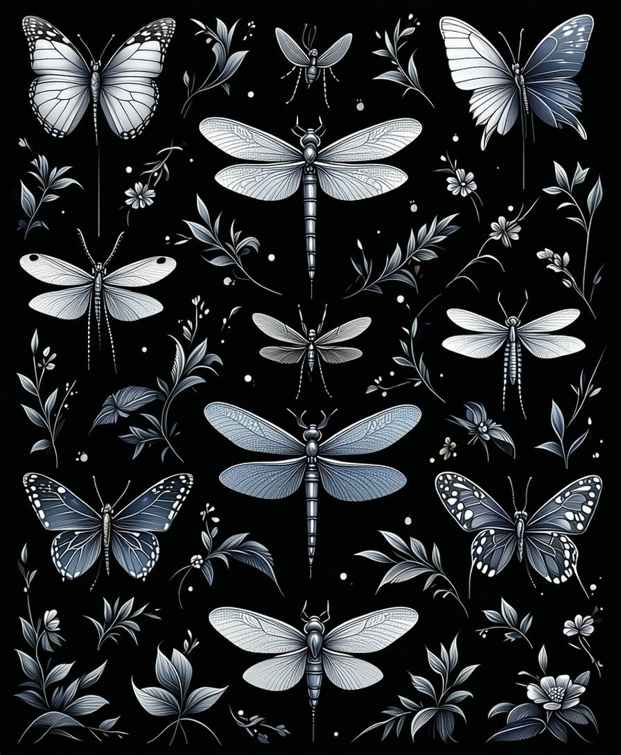 Nature Butterfly Dragonfly Floral Pattern Rug