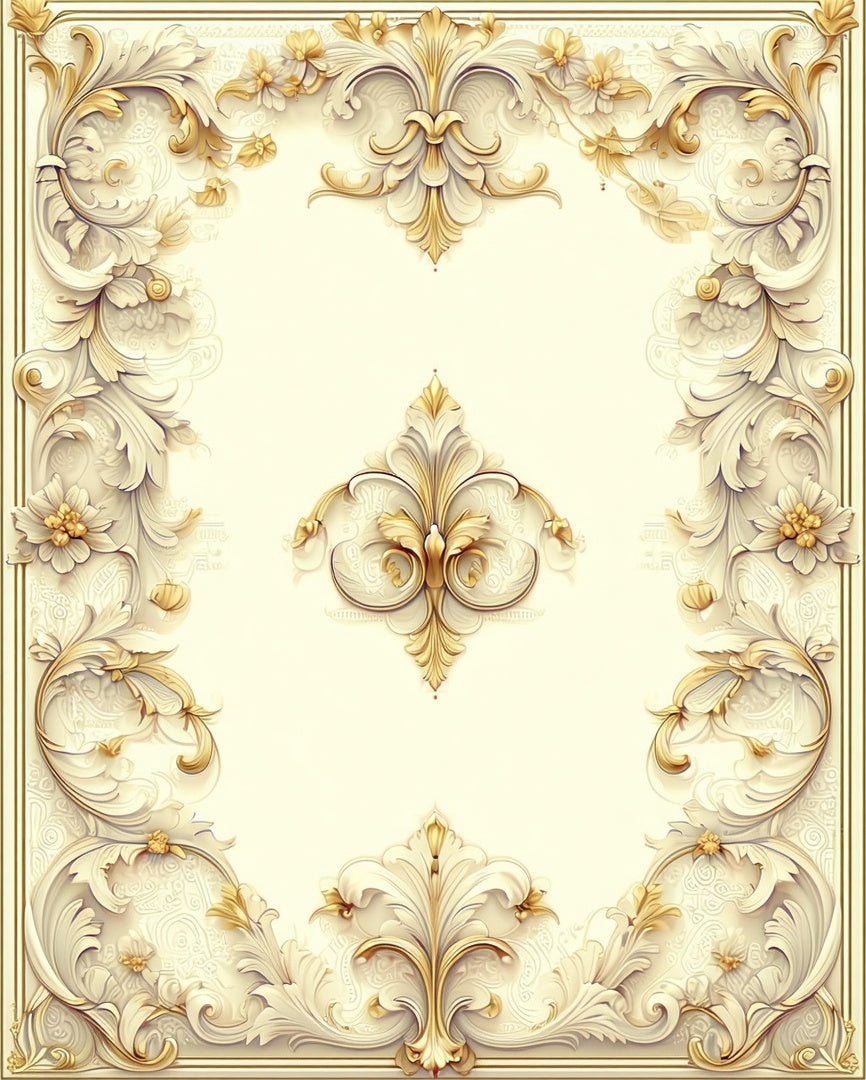 Ornate Gold Ivory Floral Scroll Rug