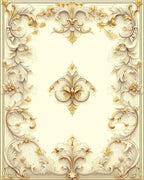 Ornate Gold Ivory Floral Scroll Rug