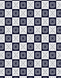 Navy White Checkerboard Floral Tile Rug