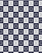 Navy White Checkerboard Floral Tile Rug