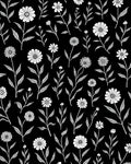 White Daisy Floral Pattern Black Rug