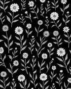 White Daisy Floral Pattern Black Rug