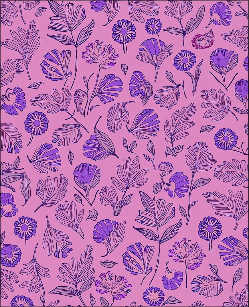 Purple Floral Line Art Pattern Rug