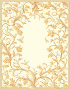 Golden Floral Scrollwork Butterfly Pattern Rug