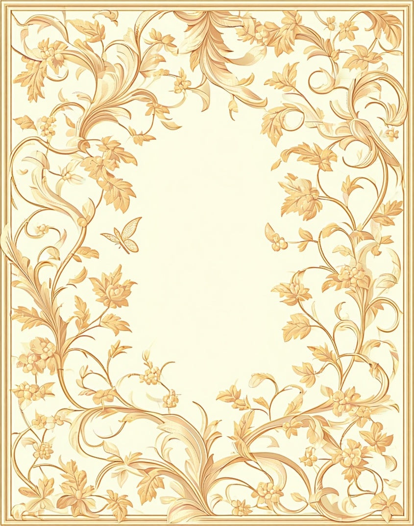 Golden Floral Scrollwork Butterfly Pattern Rug