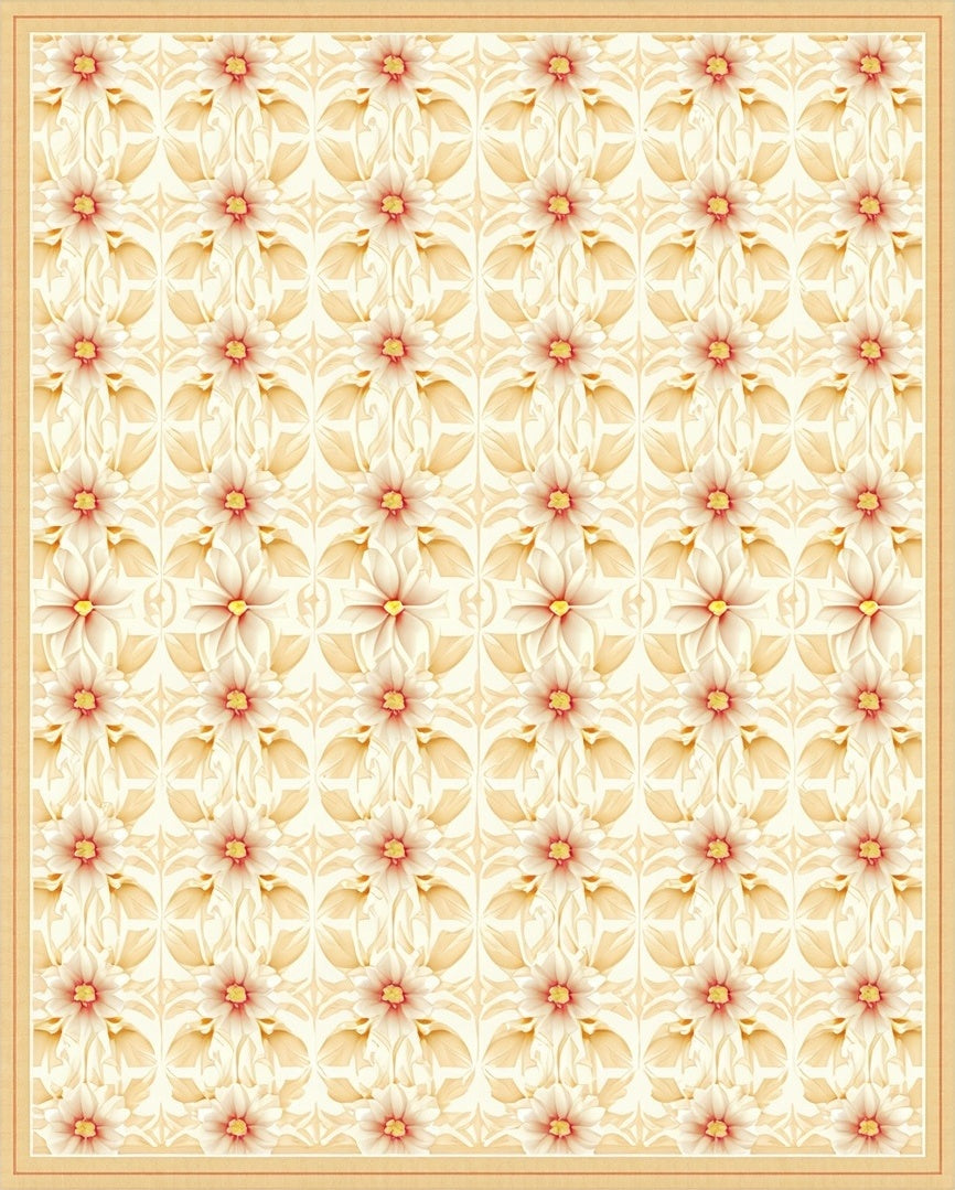 Cream Floral Patterned Elegant Rug