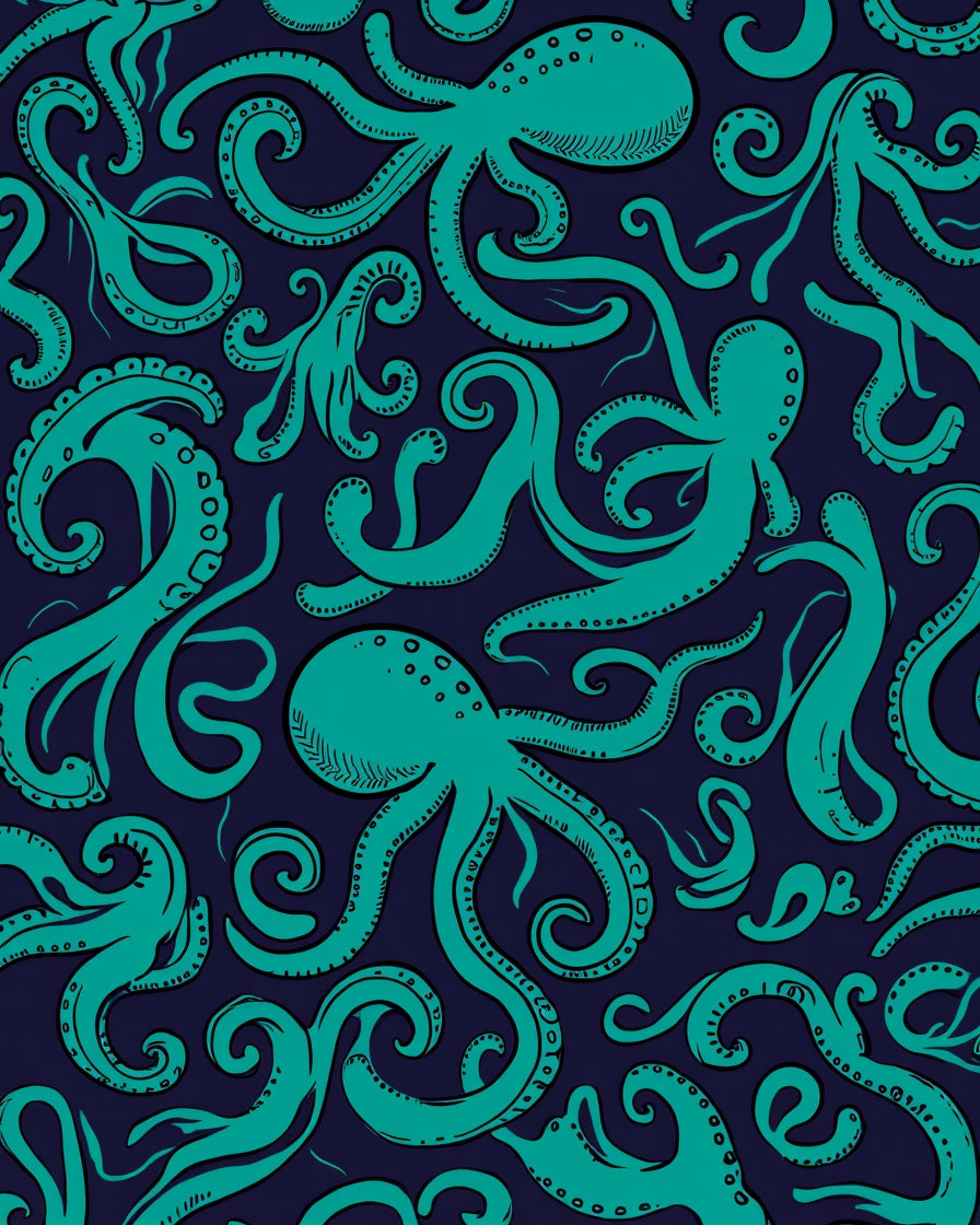 Teal Octopus Tentacle Pattern Rug