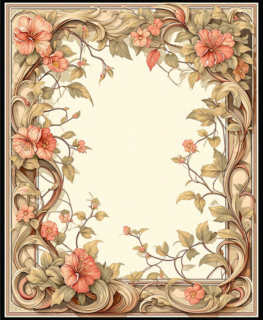Art Nouveau Floral Frame Design Rug