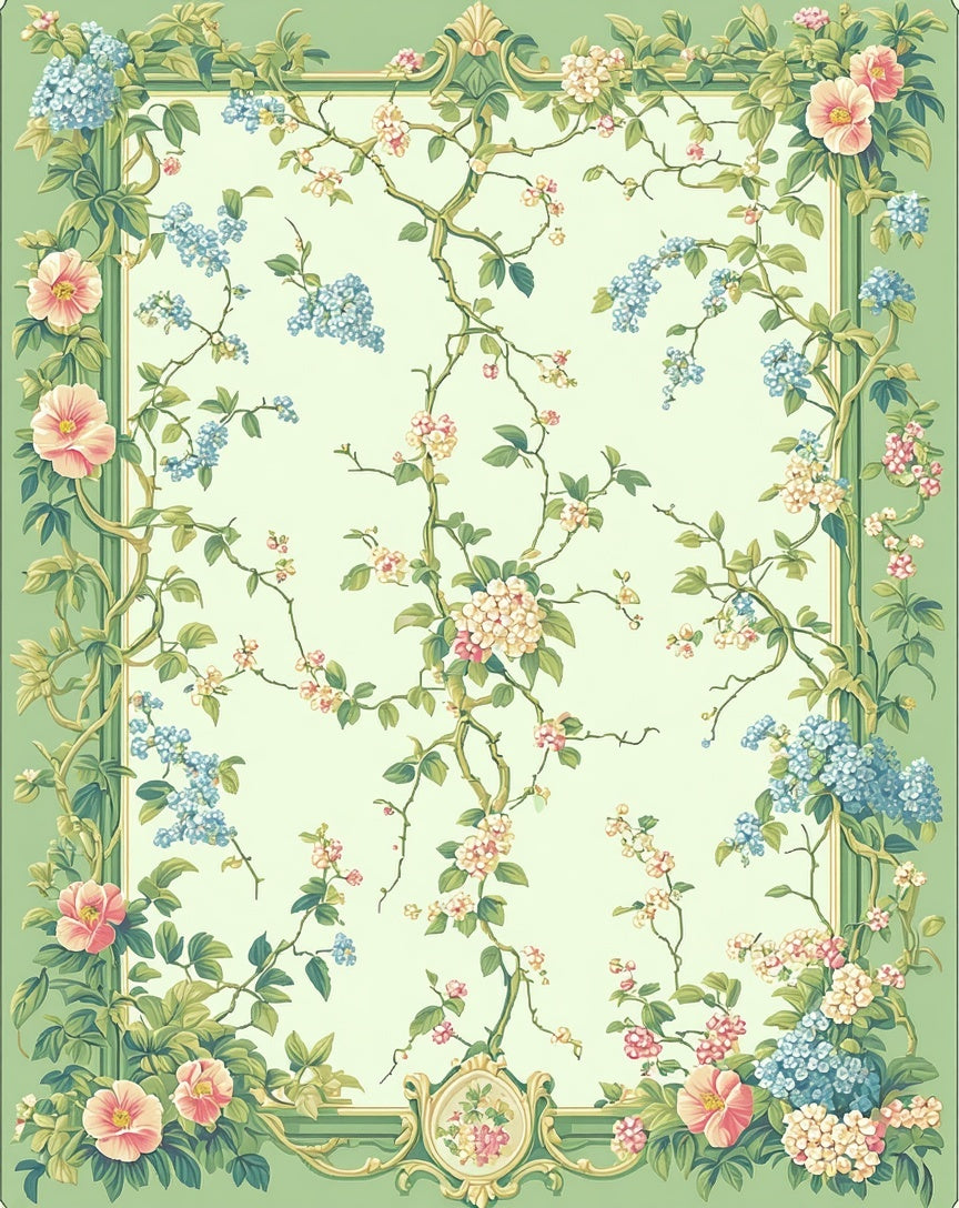 Vine Floral Pastel Botanical Swirl Design Rug