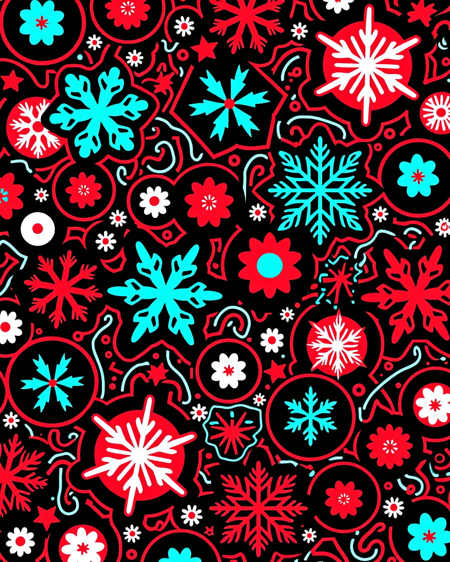 Red Cyan Snowflake Floral Medallion Rug