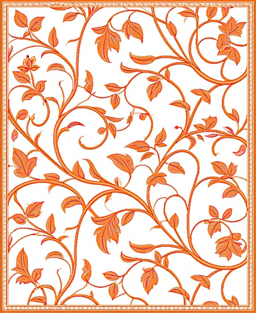 Elegant Orange Floral Vine Pattern Rug