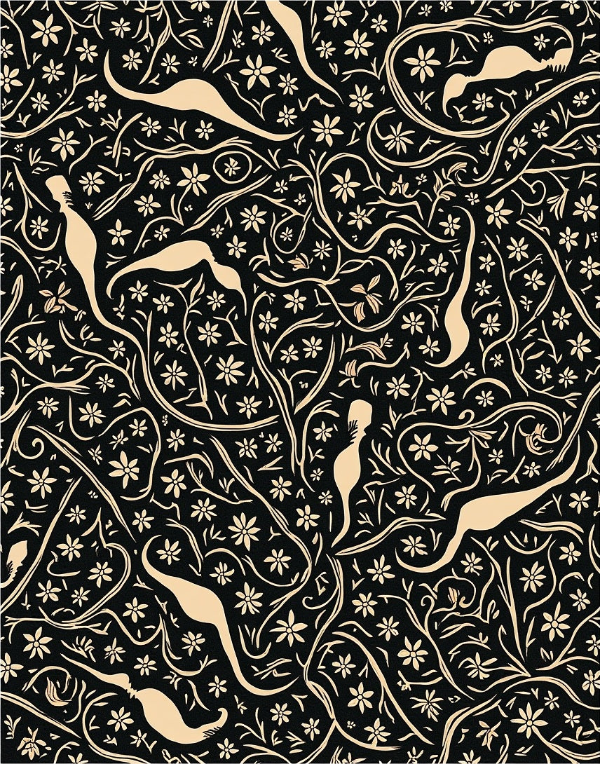 Flowing Floral With Figure Silhouette Pattern Rug