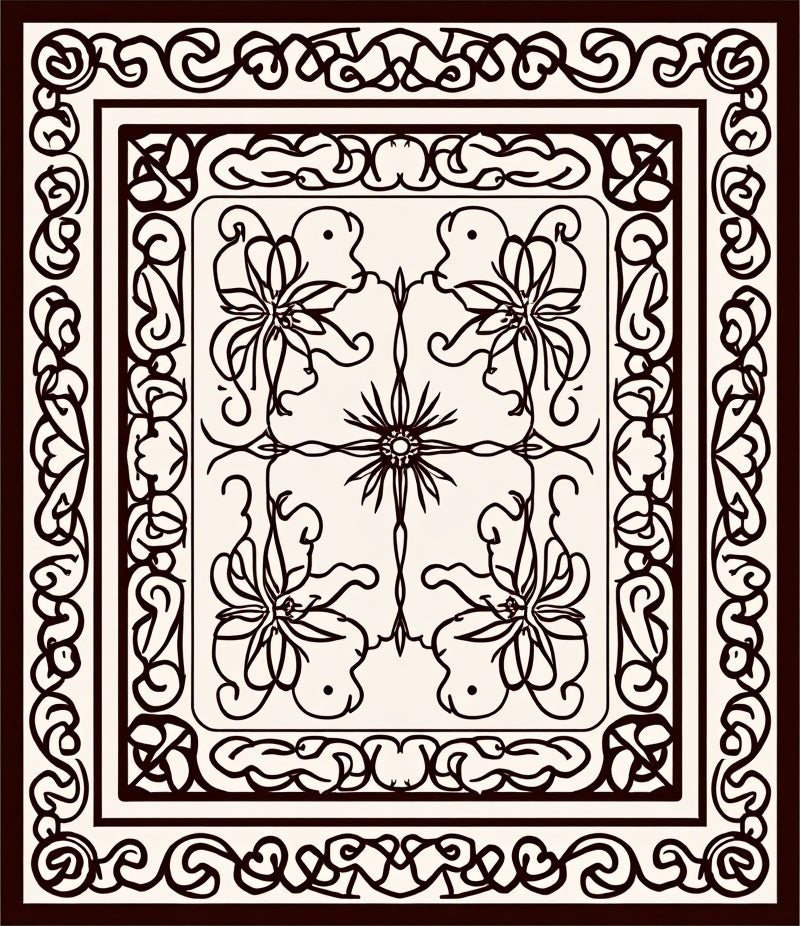 Intricate Floral Scroll Bordered Design Rug