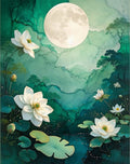 Serene Moonlight Lotus Pond Design Rug