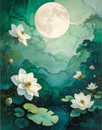 Serene Moonlight Lotus Pond Design Rug