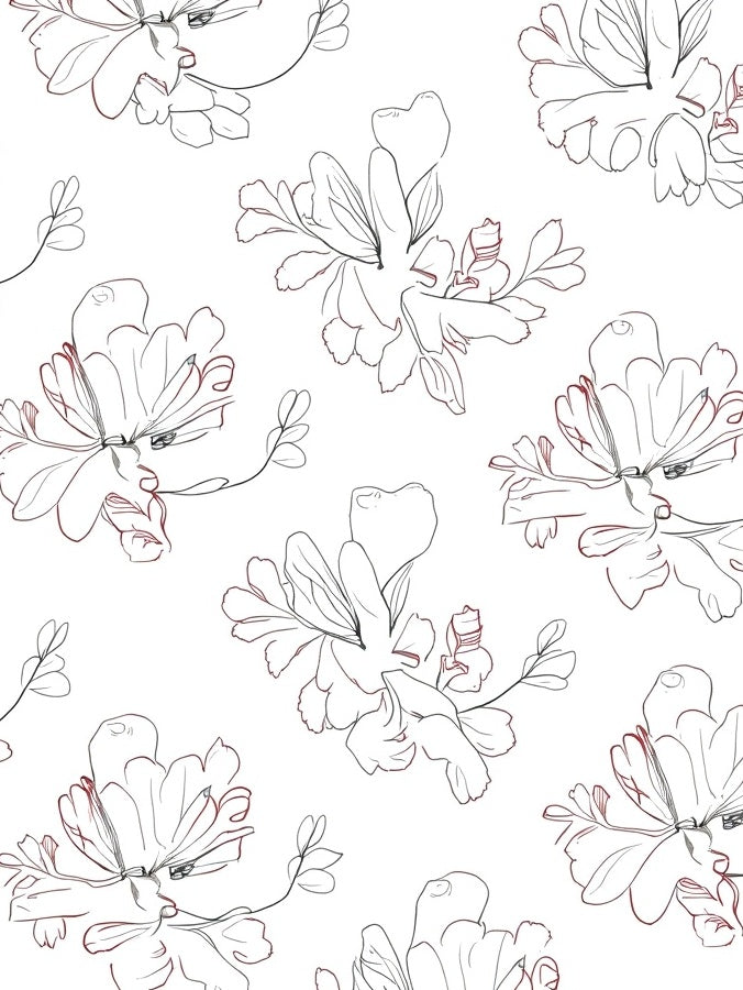 Delicate Floral Outline Botanical Design Rug