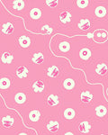 Playful Pink Floral Faces Pattern Rug