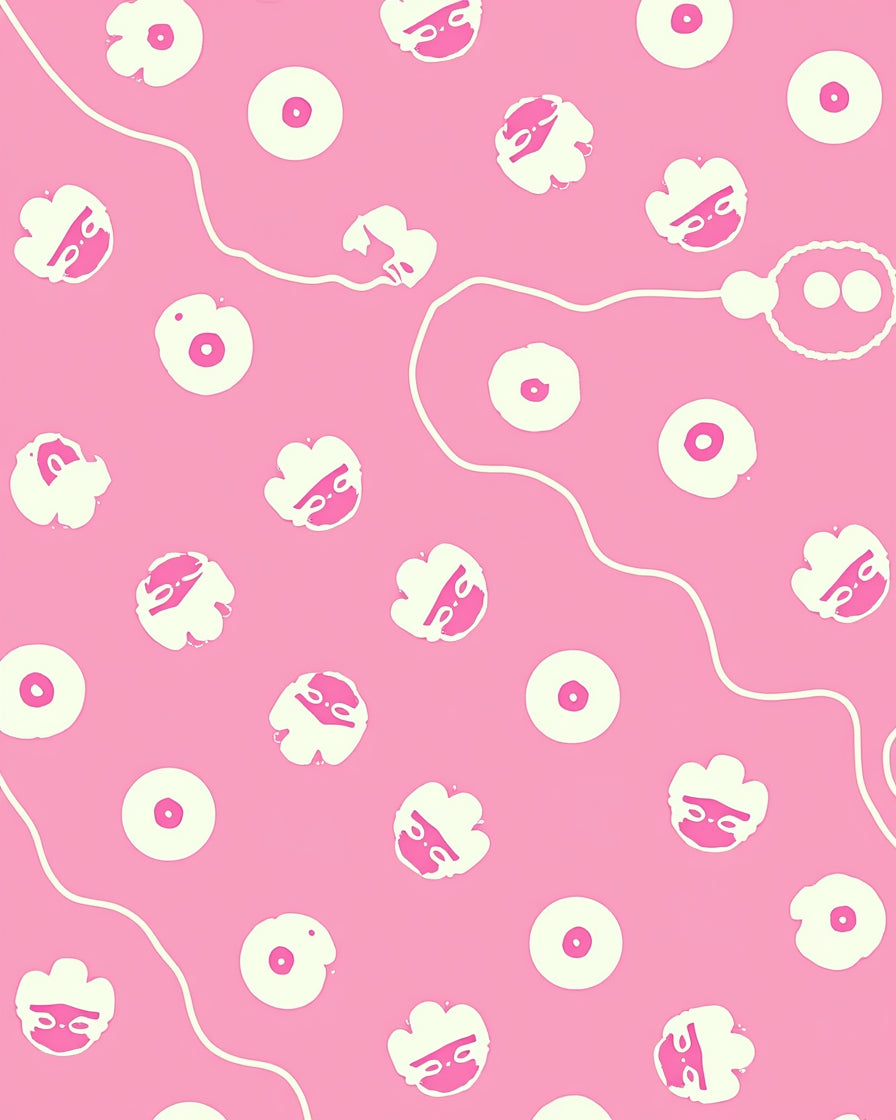 Playful Pink Floral Faces Pattern Rug