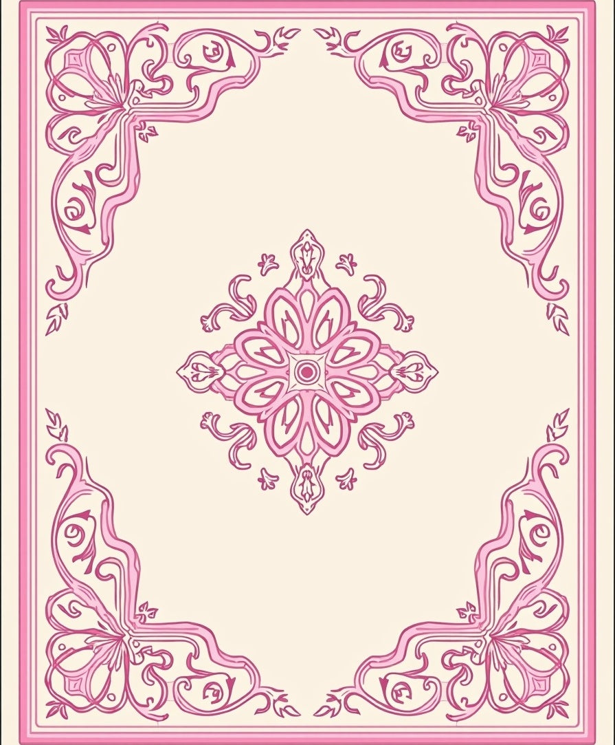 Ornate Pink Floral Scroll Rug
