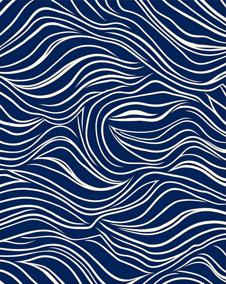 Flowing Lines Deep Blue Cream Rug