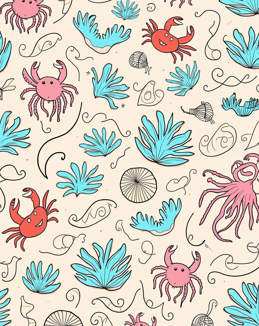Whimsical Sea Creatures Coral Pattern Rug