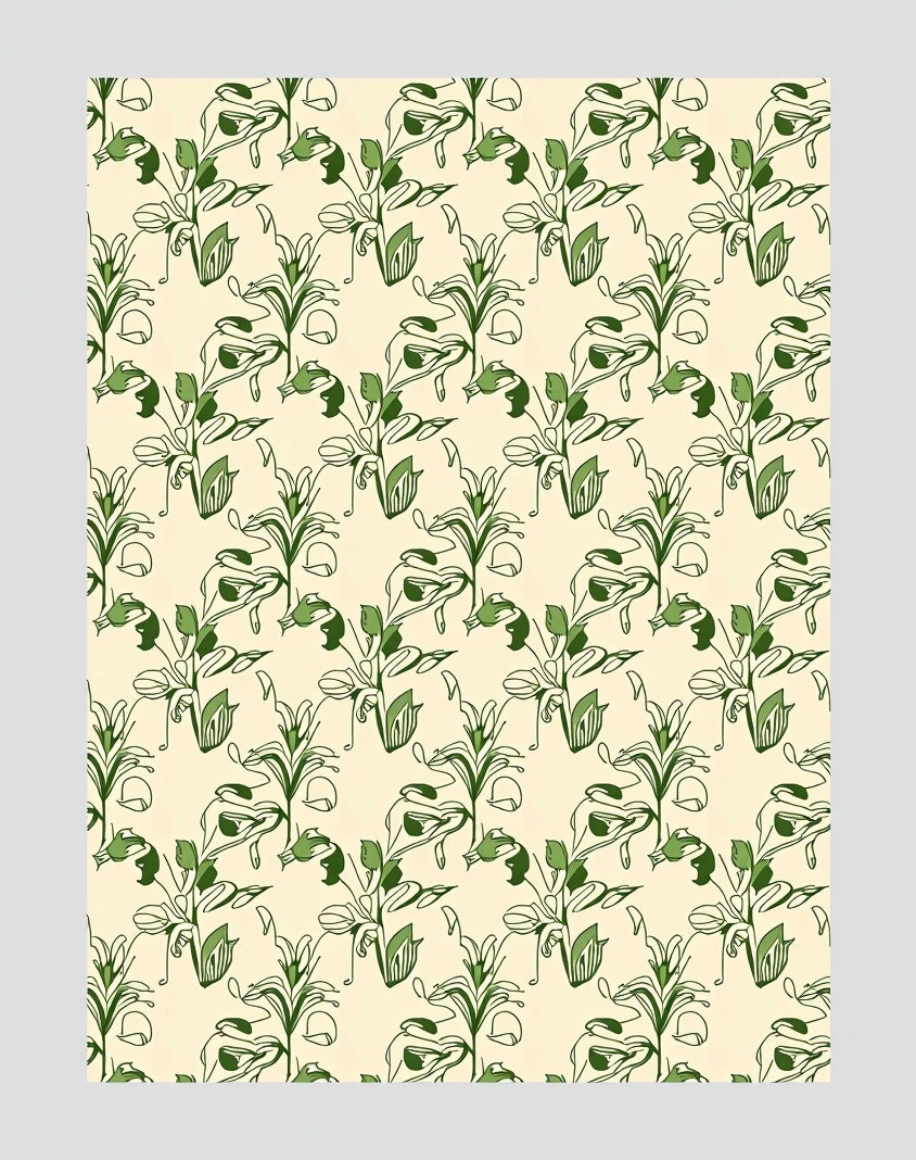 Cream Green Stylized Floral Arrangement Rug