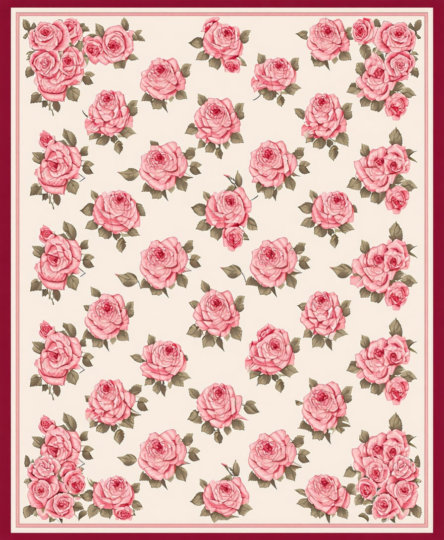 Pink Rose Floral Pattern Design Rug