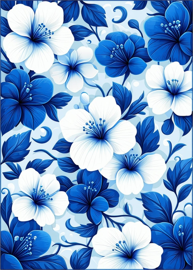 Blue White Floral Pattern Rug
