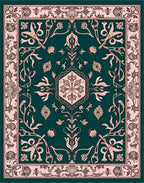 Emerald And Pink Floral Art Nouveau Rug