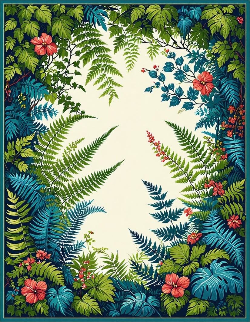 Vibrant Tropical Foliage and Floral Pattern Rug
