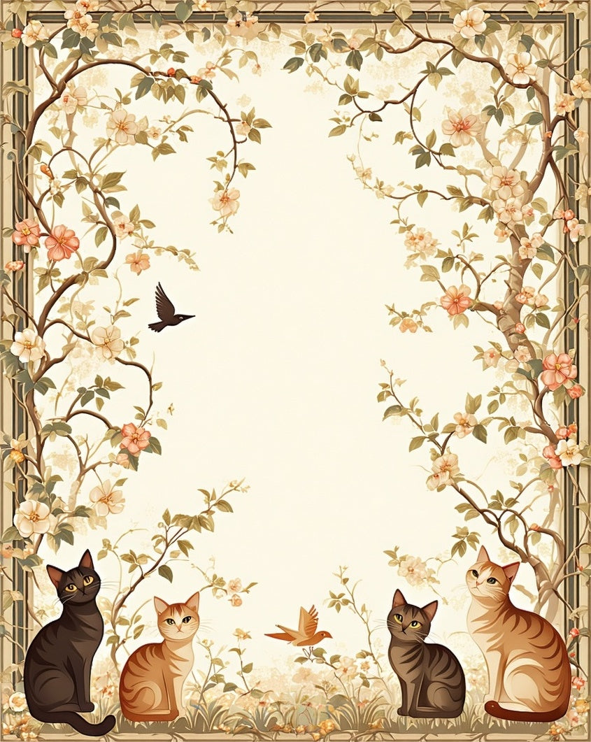 Floral Branches Curious Cats Rug