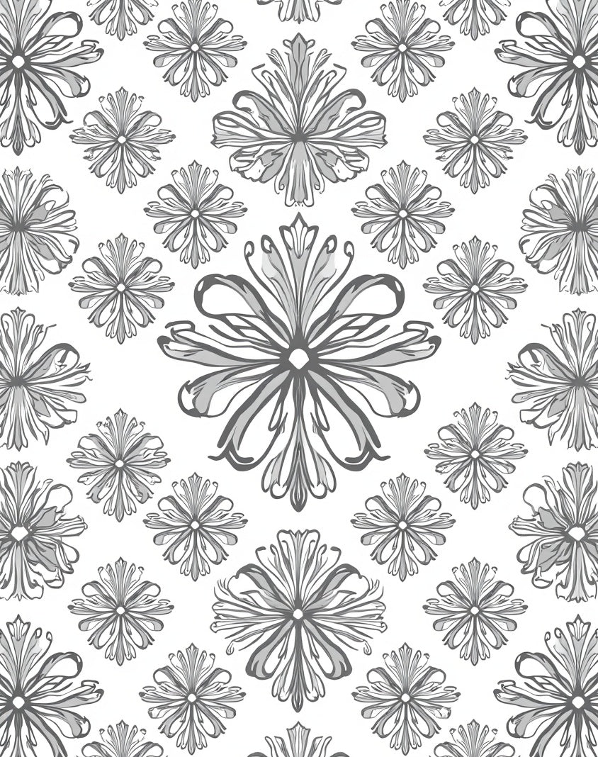 Ornate Grey Floral Pattern Rug