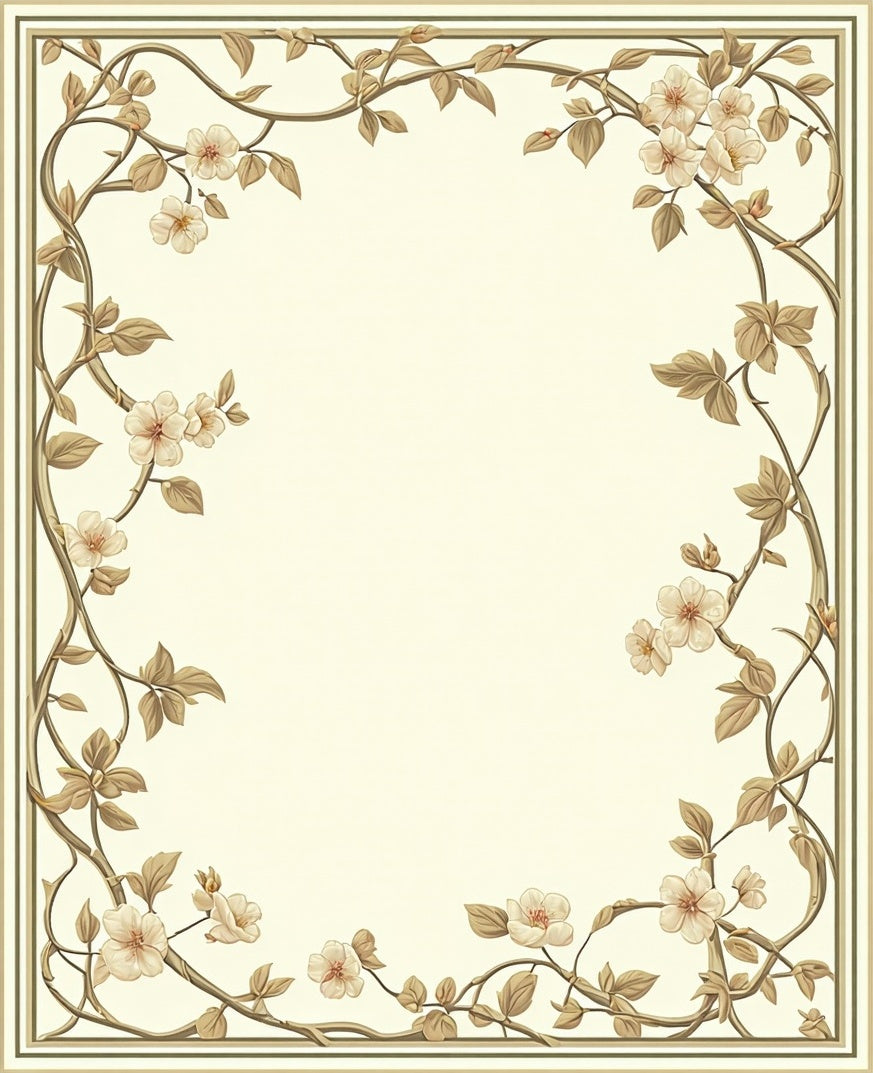 Delicate Floral Vine Border Design Rug