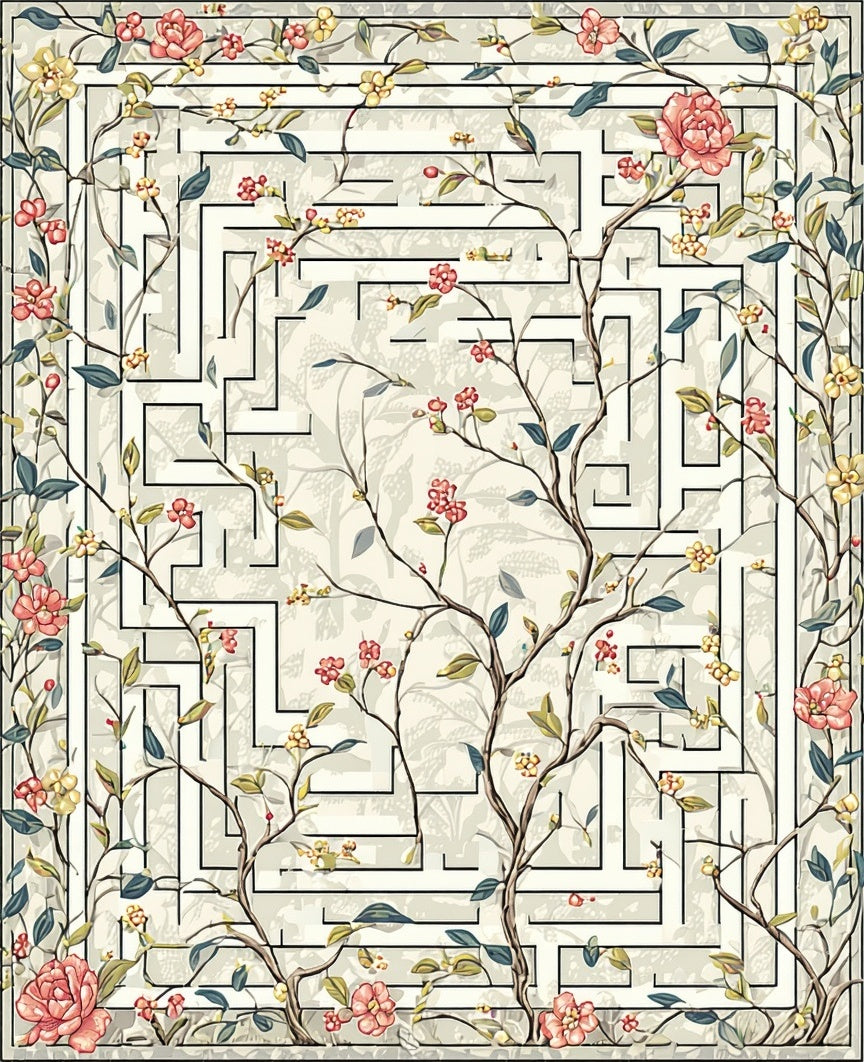 Whimsical Floral Maze Pattern Rug