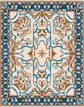 Ornate Blue Brown Floral Scroll Design Rug
