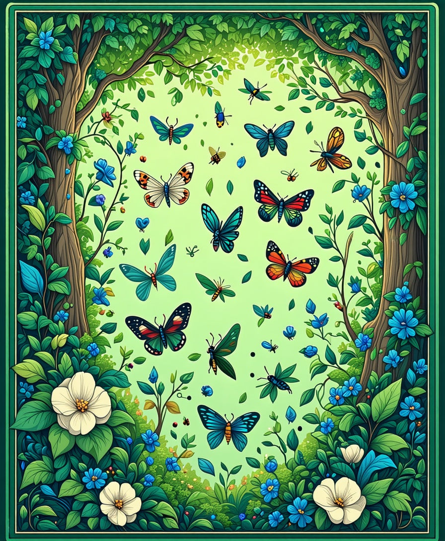 Whimsical Forest Butterfly Ensemble Rug