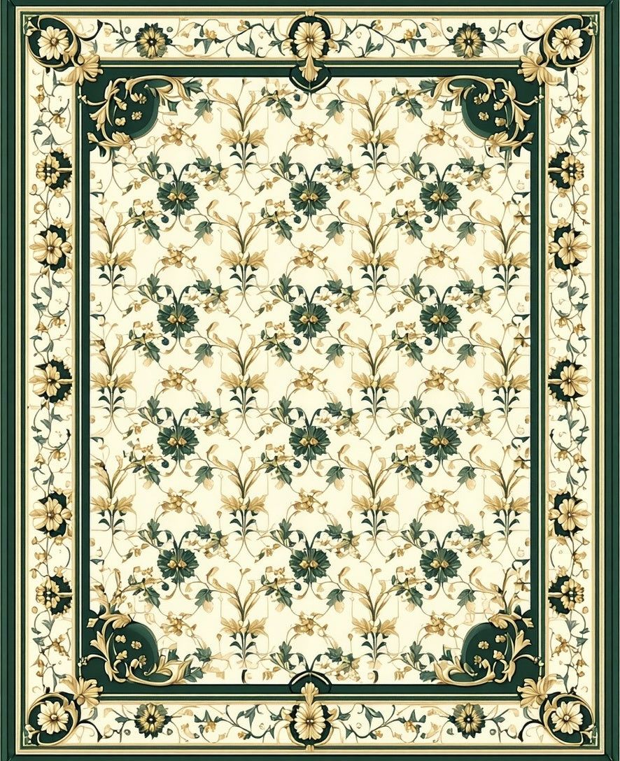 Green Gold Floral Vine Pattern Rug