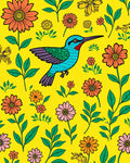 Vibrant Hummingbird And Floral Pattern Rug