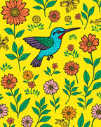 Vibrant Hummingbird And Floral Pattern Rug